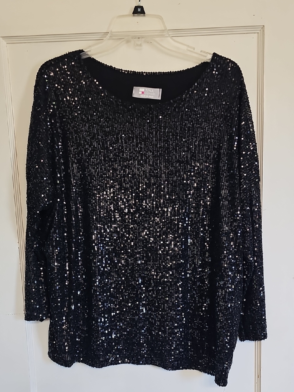 Tina Black Sequin Long-Sleeve Women's Top